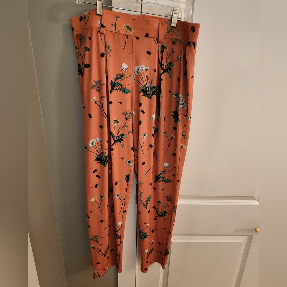 Express Ankle Mid Rise Rust Floral Print Tapered Pants